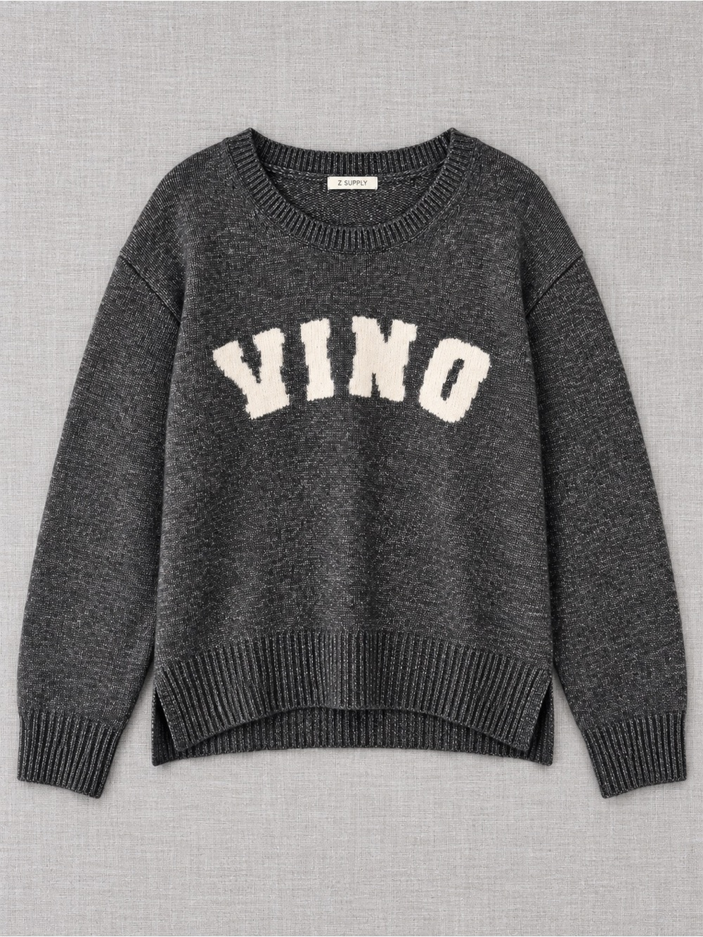 Z SUPPLY Serene Vino Sweater Large Heather Black Marled Knit Graphic Pullover